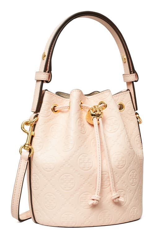 Shop Tory Burch Mini T Monogram Debossed Bucket Bag In Blush