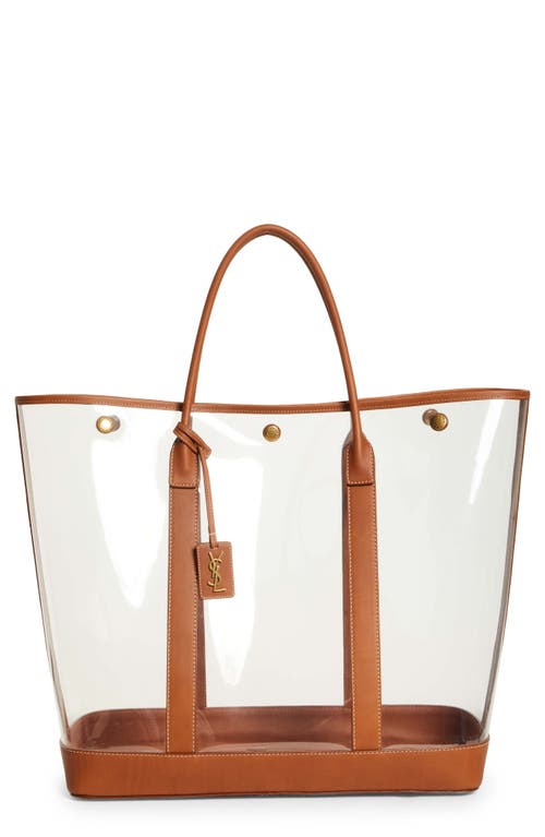 Shop Saint Laurent Cabas Clear Vinyl Tote In Trasparente/brick