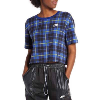 Nike Futura Plaid Cotton Crop Top, Blue