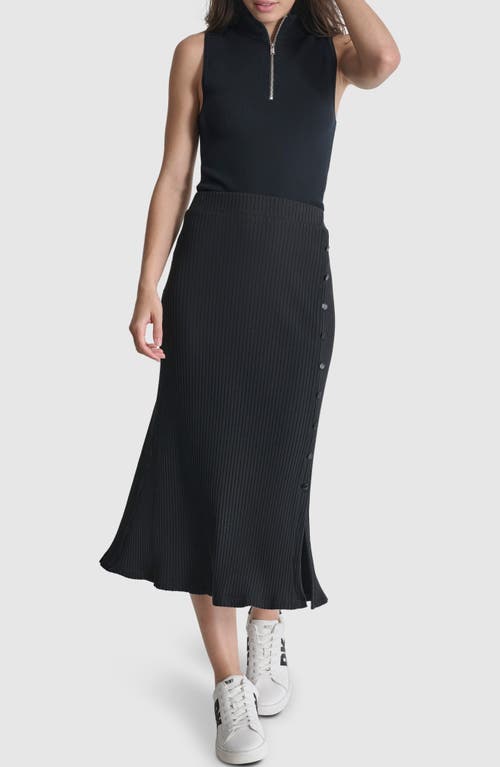 Shop Dkny Rib Flare Stretch Cotton Skirt In Black