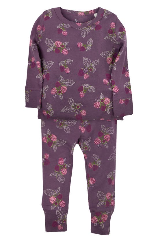 Oliver & Rain Babies' Raspberry Print Fitted Two-piece Organic Cotton Pajamas In Plum