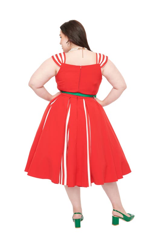 Shop Unique Vintage Plus Size Square Neck Sleeveless Godet Swing Dress In Red & White