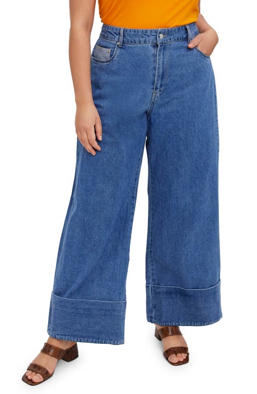 VERO MODA CURVE Kathy Wide Leg Jeans in Medium Blue Denim