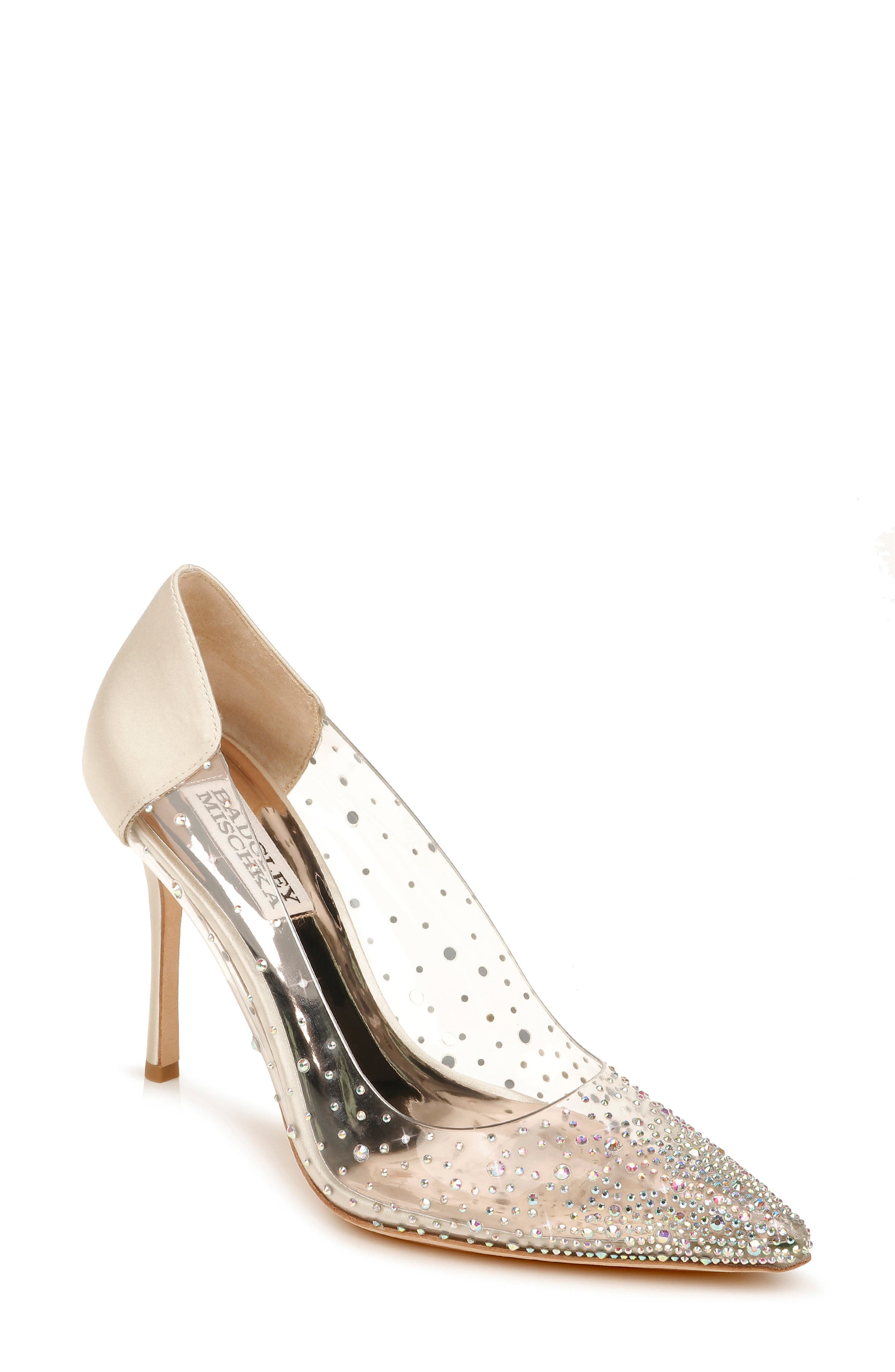 Badgley Mischka Collection Gisela Embellished Pointed Toe Pump In Ivory Nappa Leather