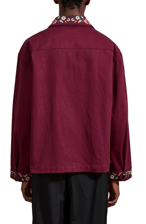 FOUND FOUND OXBLOOD HORSE EQUINE OVERSIZE EMBROIDERED COTTON JACKET 