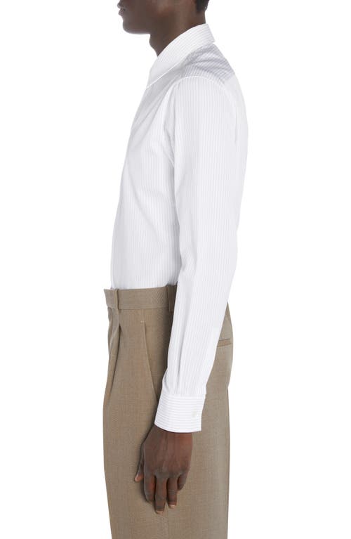 Bottega Veneta Narrow Pinstripe Button-up Oxford Shirt In White/grey