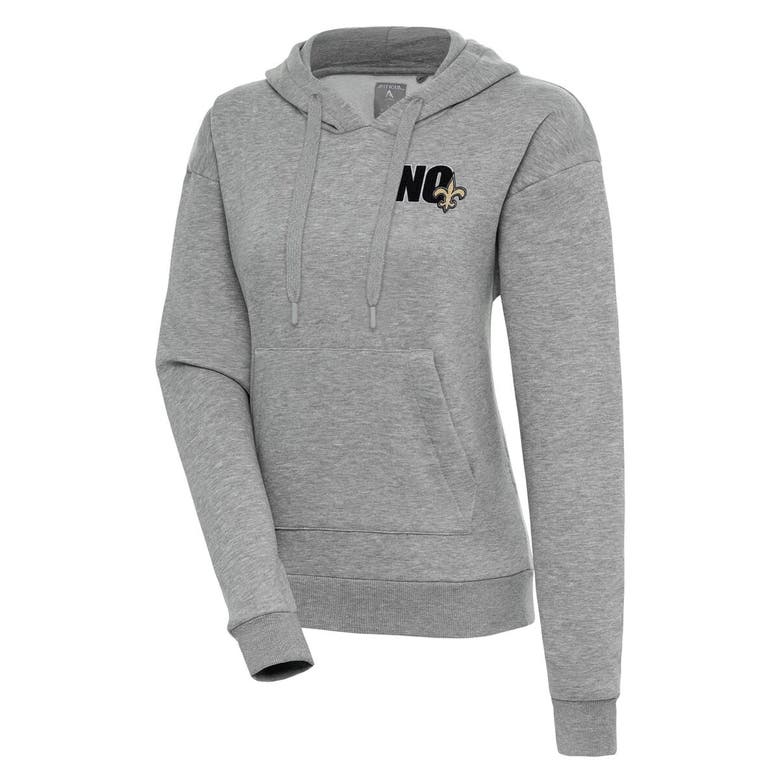 Shop Antigua Heather Gray New Orleans Saints Victory Pullover Hoodie