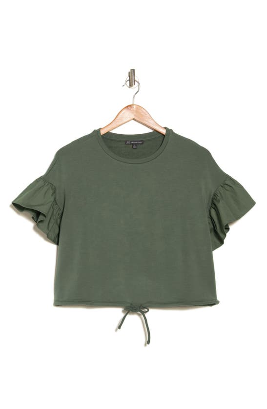 Shop Adrianna Papell Flutter Sleeve Drawstring Hem T-shirt In Deep Moss