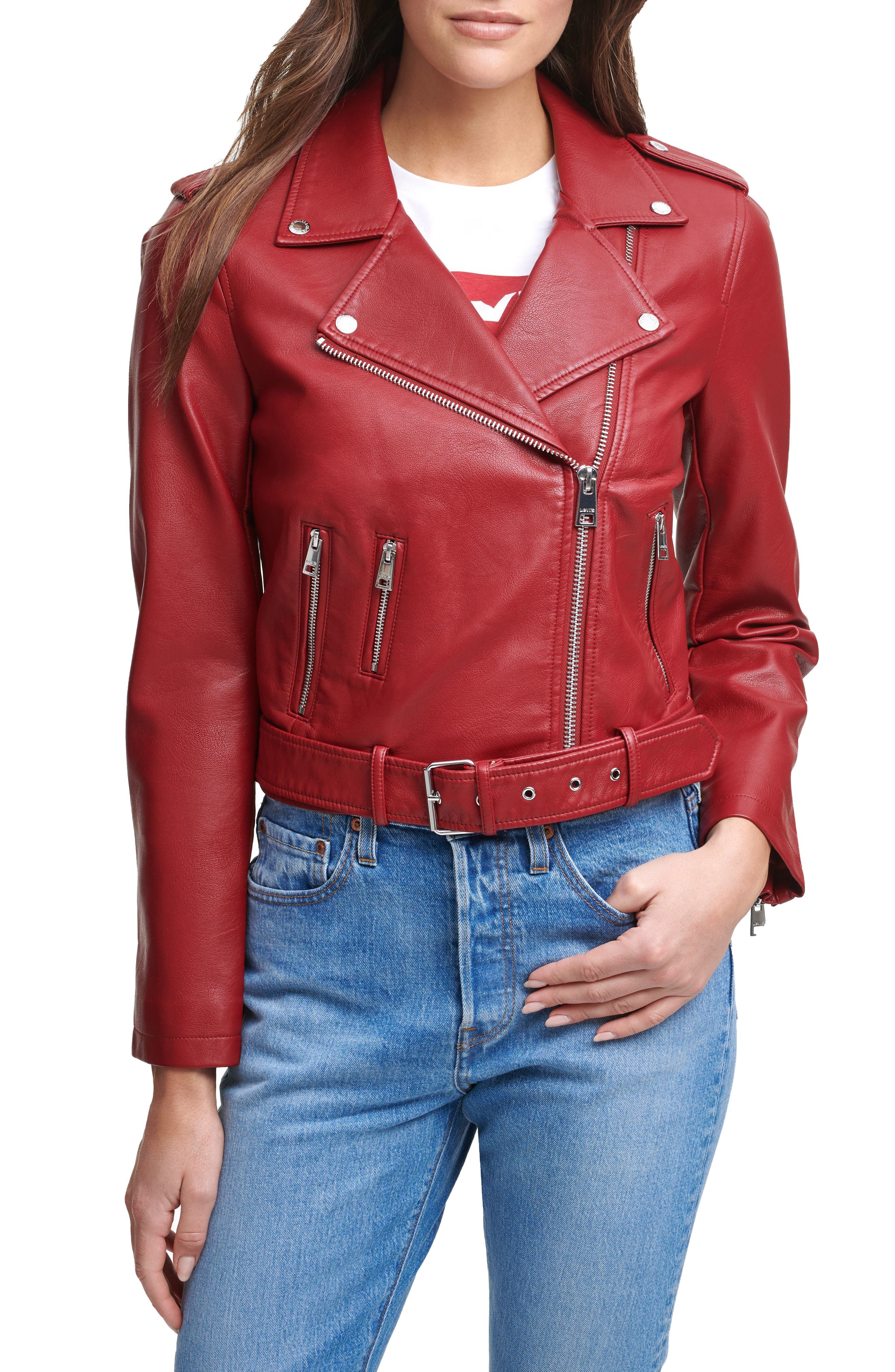 faux leather jacket womens red