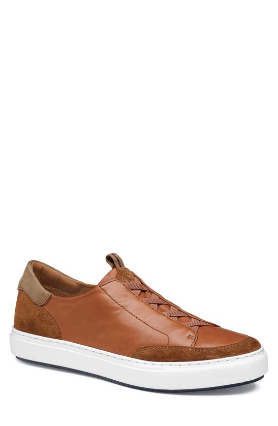 Shop Johnston & Murphy Collection Anson Lace To Toe Sneaker In Cognac Sheepskin/ Suede