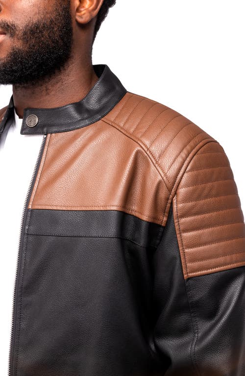 Shop X-ray Xray Colorblock Faux Leather Moto Jacket In Brown/black