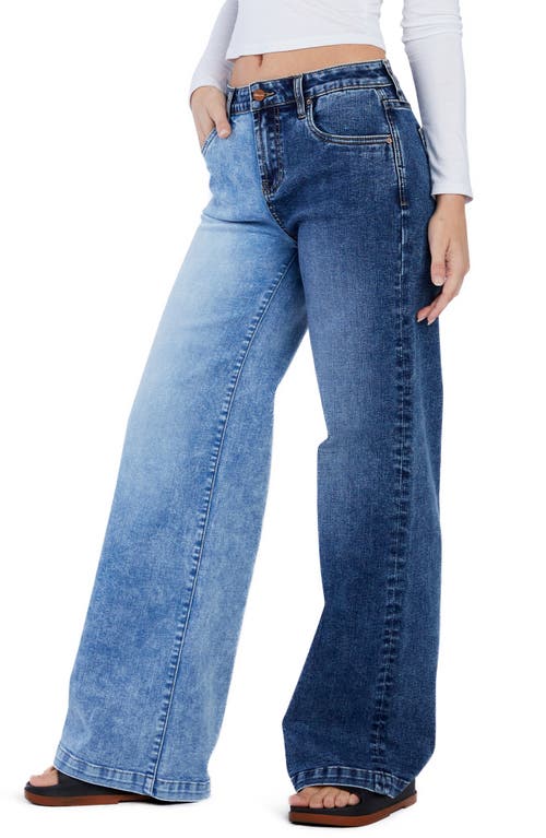 Hint Of Blu Two-tone Mighty Wide Leg Jeans In Cool Girl Blue