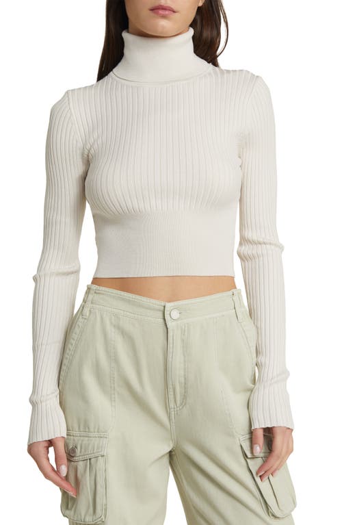 Kyra Rib Turtleneck Crop Sweater in White Sand