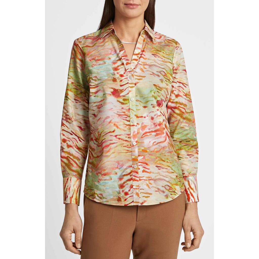 FOXCROFT FOXCROFT MARY WATERCOLOR ZEBRA COTTON BUTTON-UP SHIRT
