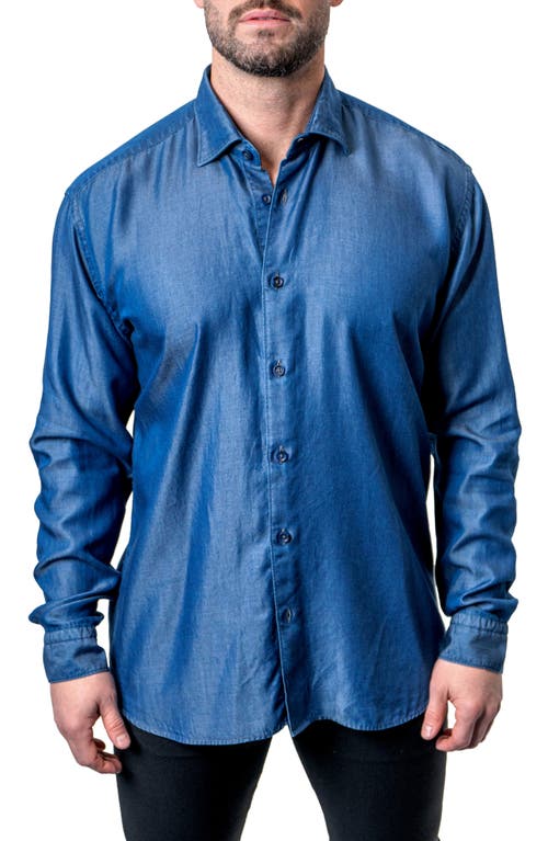 Maceoo Fibonacci Shiny Denim Blue Button-Up Shirt at Nordstrom,
