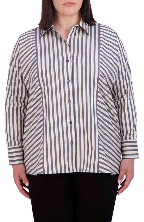 Foxcroft Jackie Directional Stripe Cotton Blend Button-Up Shirt Navy/Neutral at Nordstrom,