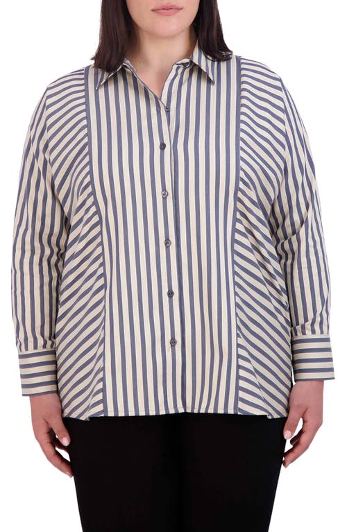 Shop Foxcroft Jackie Directional Stripe Cotton Blend Button-up Shirt In Navy/neutral