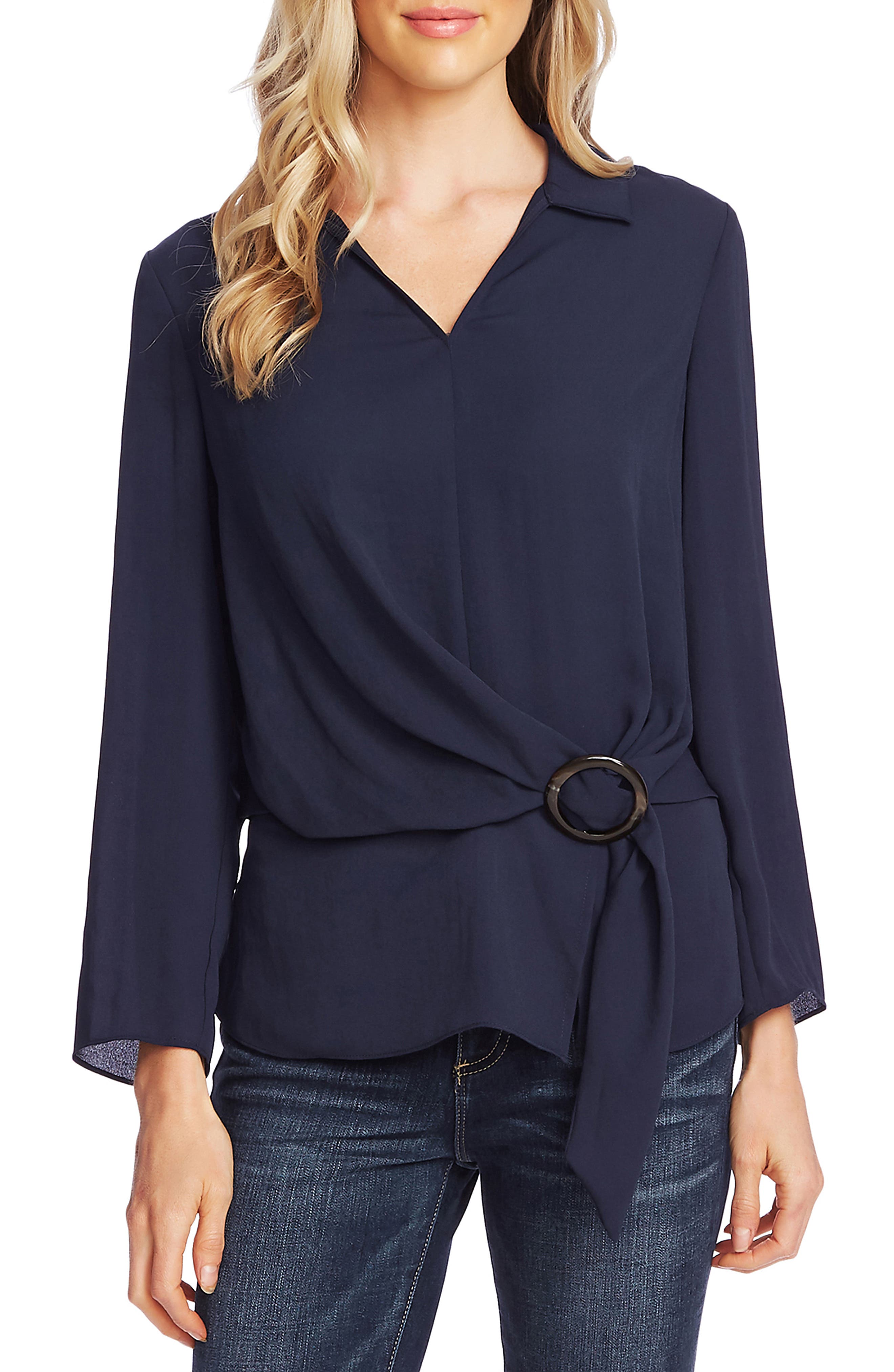 Vince Camuto Rumple V-Neck Belted Blouse | Nordstrom