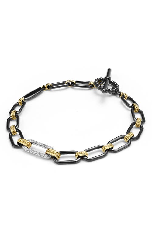 Lagos Signature Caviar Black Ceramic Link & Diamond Bracelet In Black