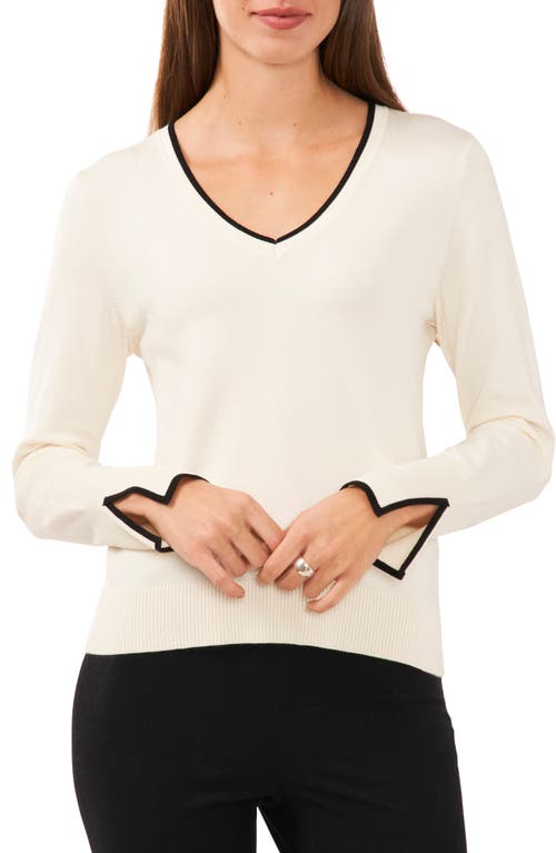 Shop Halogenr Halogen(r) Contrast Trim Sweater In Antique White/rich Black