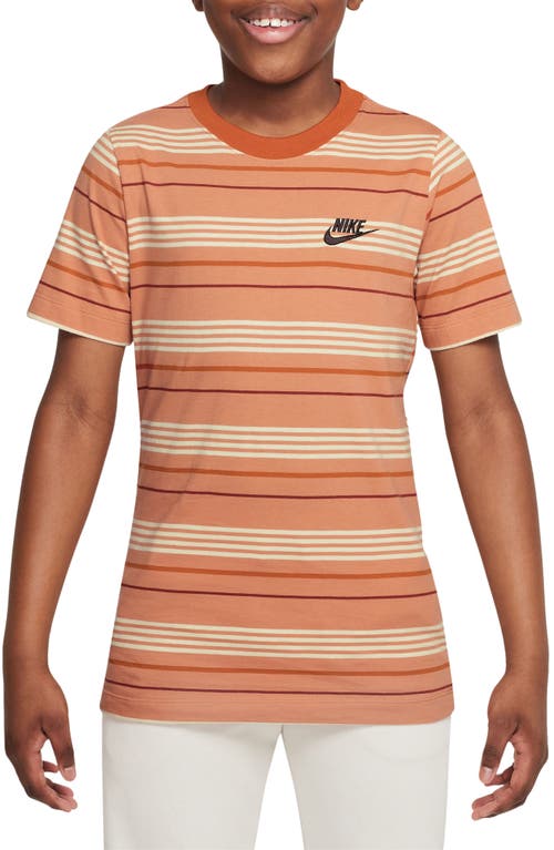 Nike Kids' Sportswear Stripe Cotton Logo T-shirt In Amber Brown/campfire Orange