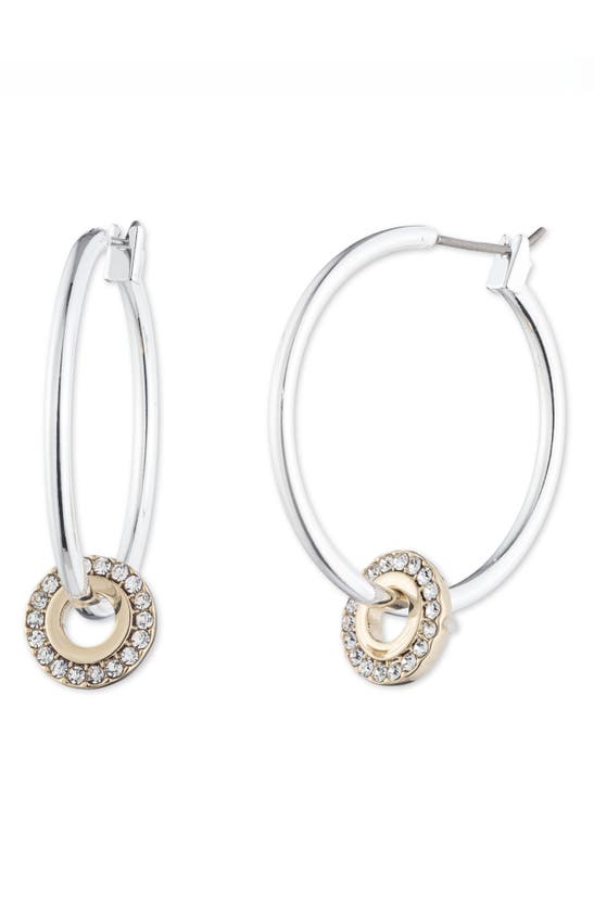 Shop Dkny Two-tone Crystal Hoop Earrings In Tritone