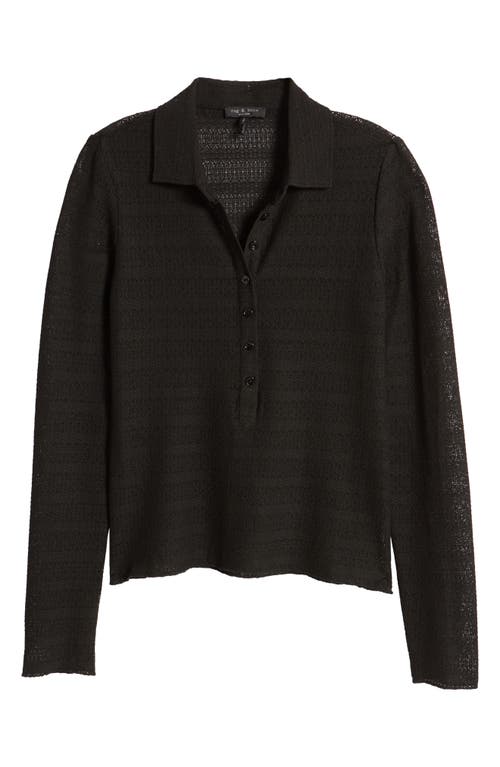 Shop Rag & Bone Julia Open Knit Long Sleeve Polo In Black