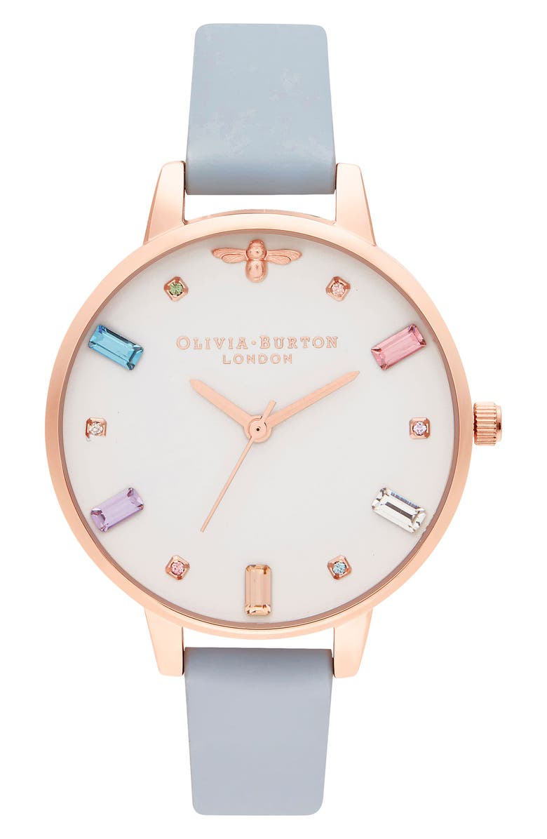 Olivia Burton Rainbow Stone Leather Strap Watch 34mm Nordstrom