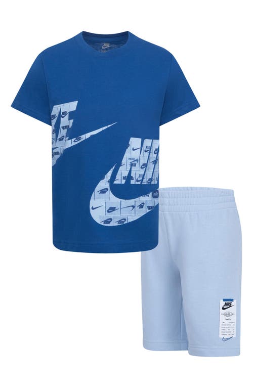 Shop Nike Kids' Club Graphic T-shirt & Sweat Shorts Set In Light Armory Blue