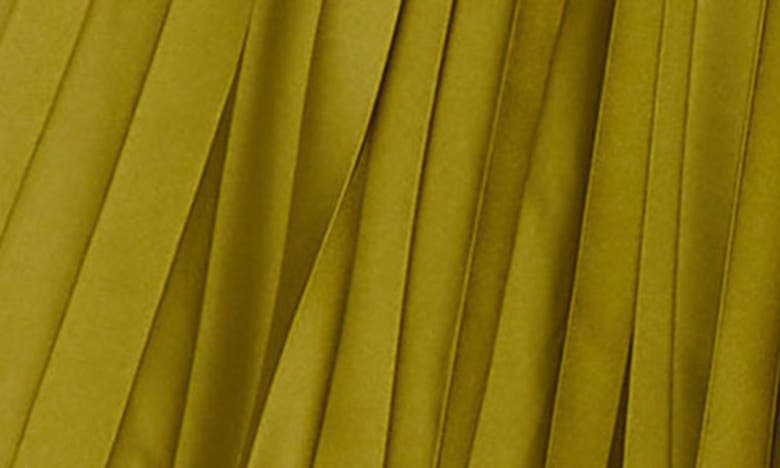Shop Mac Duggal Long Sleeve Pleated Satin Cocktail Midi Dress In Olive