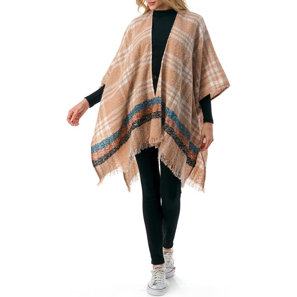 Marcus Adler Plaid Fringe Ruana In Brown