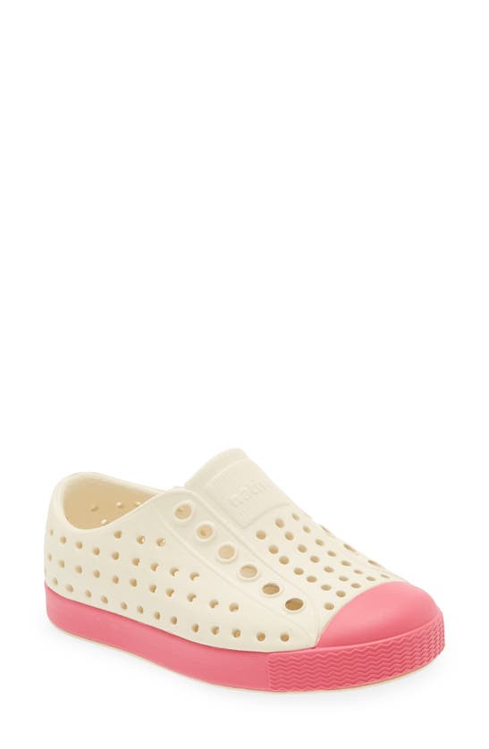 Native Shoes Kids' Jefferson Water Friendly Slip-on Vegan Sneaker In Bone White/ Hollywood Pink
