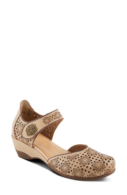 L'artiste By Spring Step Americana Floral Perforated Pump In Beige