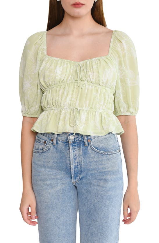 Shop Wayf Avra Sweetheart Neck Peplum Top In Sage Sketch