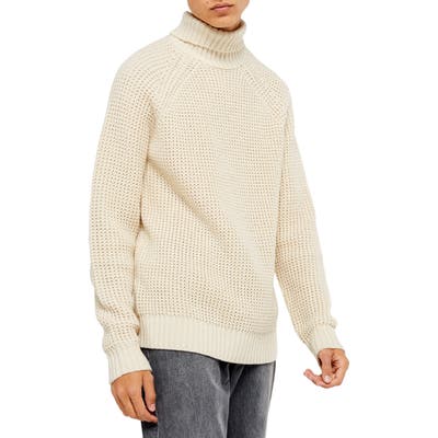 Topman Classic Fit Waffle Turtleneck Sweater, Beige