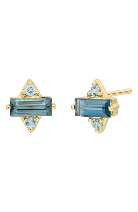 Shop Bony Levy Semiprecous Stone 14k Gold Stud Earrings In 14k Yellow Gold Blue Topaz