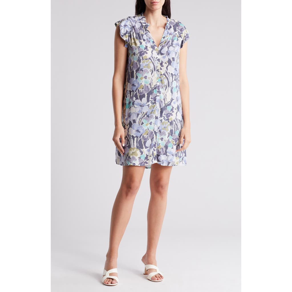 Shop Lovestitch Floral Cap Sleeve Shirtdress In Dusty Lilac/dusty Teal
