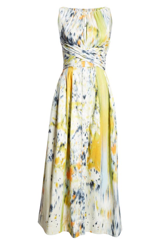 Shop Oscar De La Renta Abstract Brushstroke Print Dress In Citrine Multi