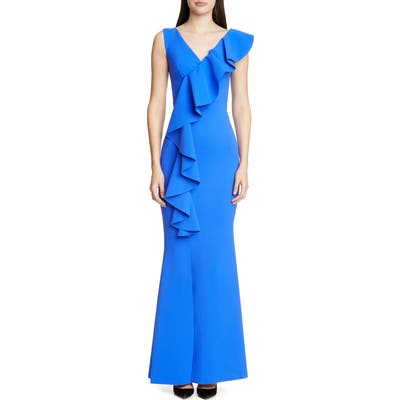 Chiara Boni La Petite Robe Janka Ruffle Evening Gown, US / 40 IT - Blue