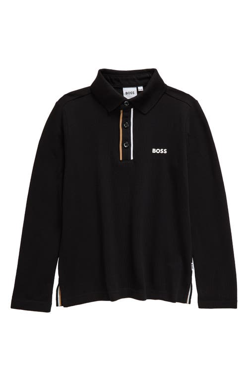 Shop Bosswear Boss Kidswear Kids' Long Sleeve Cotton Polo In Black