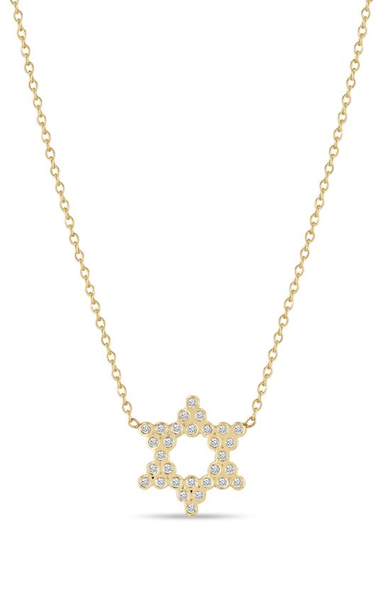 Shop Zoë Chicco Diamond Star Of David Pendant Necklace In Yellow Gold