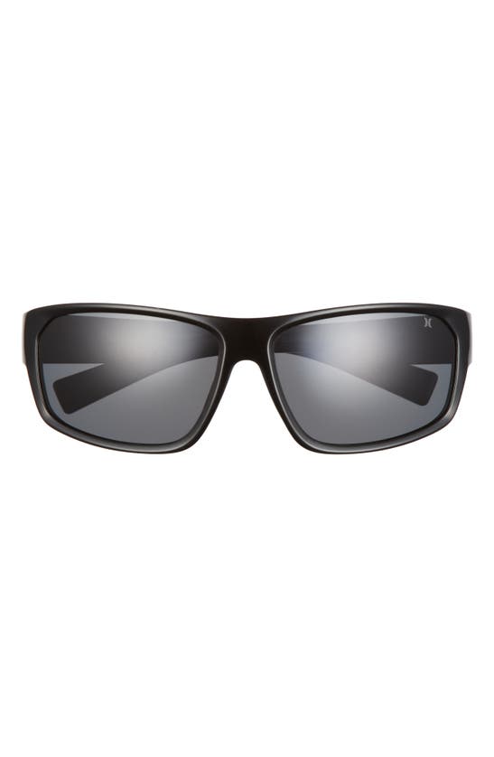 Hurley Closeout 64mm Polarized Oversize Wrap Sunglasses In Shiny Black