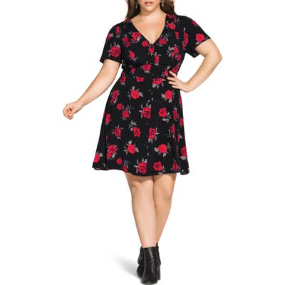 Plus Size City Chic Rosie Posie Belted A-Line Dress, Pink