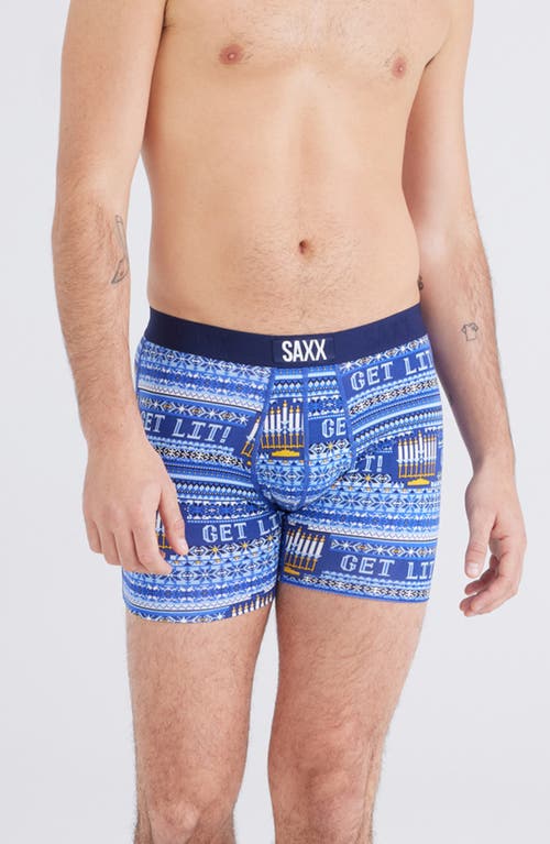 Saxx Vibe Super Soft Slim Fit Boxer Briefs In Hannukah Sweater-navy