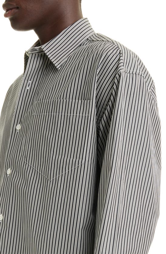 Shop Ami Alexandre Mattiussi Ami De Coeur Boxy Fit Stripe Cotton Oxford Button-up Shirt In Black/ Chalk