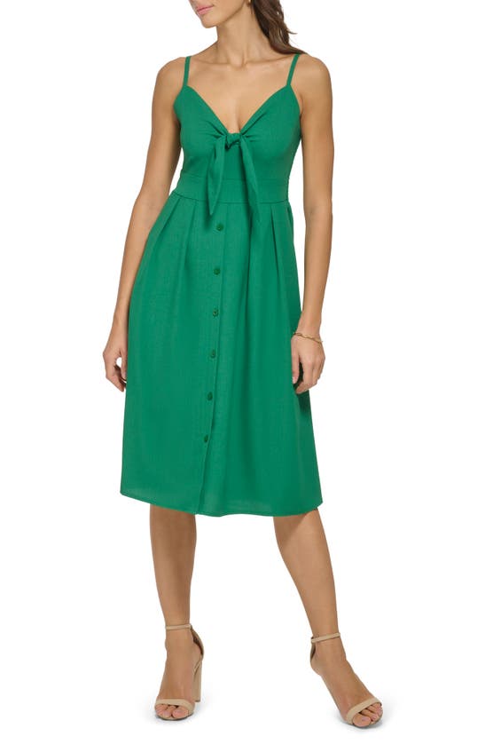 Kensie Spaghetti Strap Midi Dress In Tropical Green