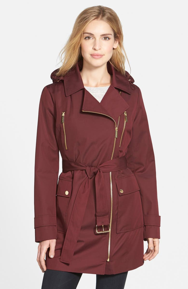 MICHAEL Michael Kors Sateen Asymmetrical Zip Trench Coat with Removable ...