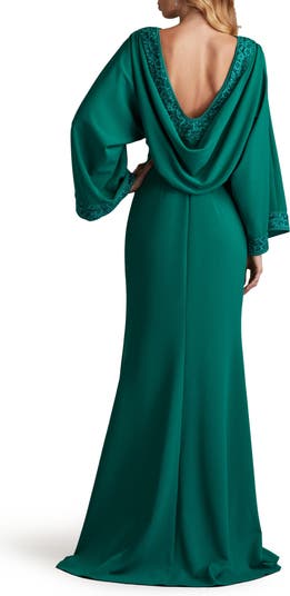 Drape Back Crepe Long Sleeve Gown