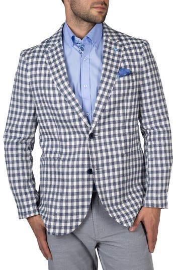 Shop Tailorbyrd Textured Check Sport Coat In Ecru/navy
