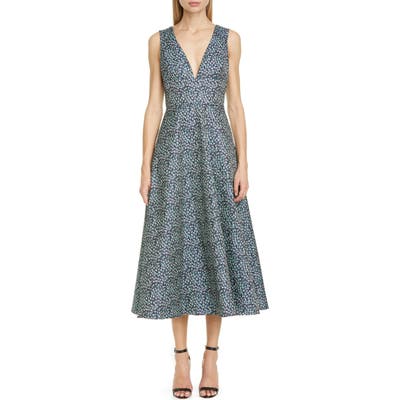 Ml Monique Lhuillier Floral Jacquard Sleeveless Midi Dress, Green